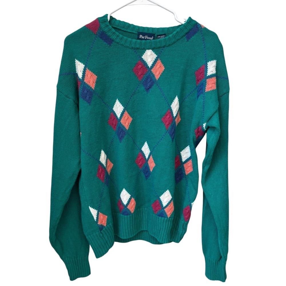 Vintage Par Four Argyle Sweater Women’s Large Green Multicolor
